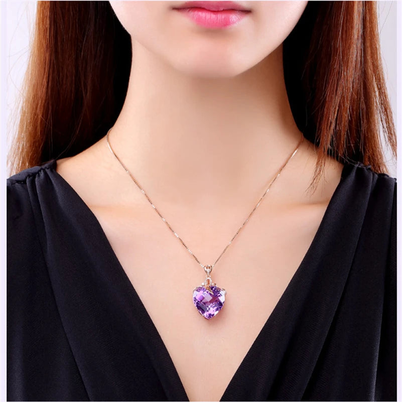 14K Rose Gold Necklace with Amethyst and Gemstone - 45 cm