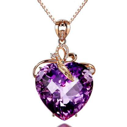 14K Rose Gold Necklace with Amethyst and Gemstone - 45 cm