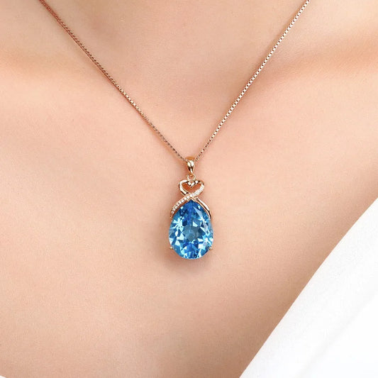 14K Rose Gold Plated Pendant with Blue Sapphire