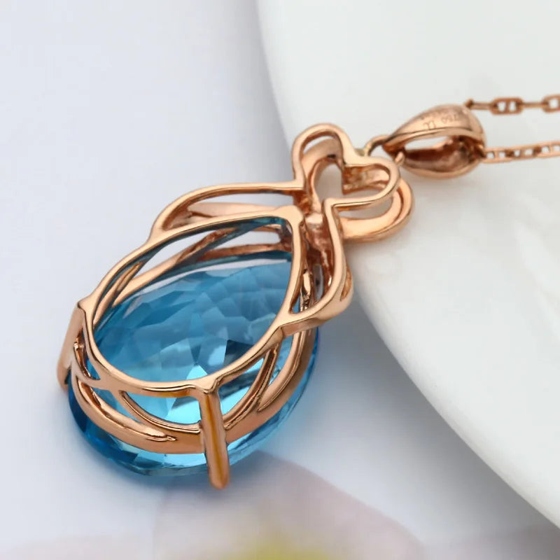 14K Rose Gold Plated Pendant with Blue Sapphire