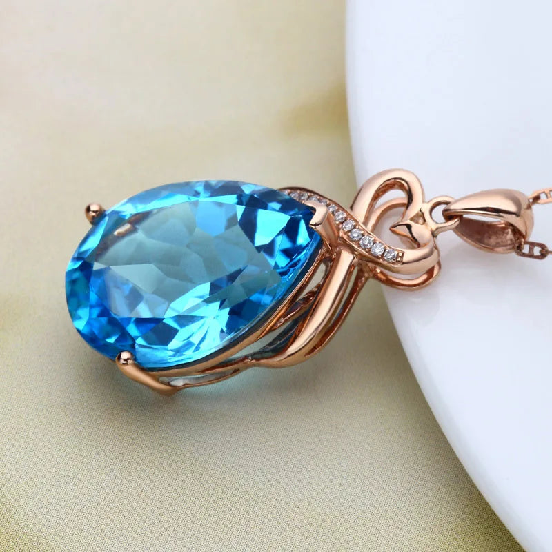 14K Rose Gold Plated Pendant with Blue Sapphire