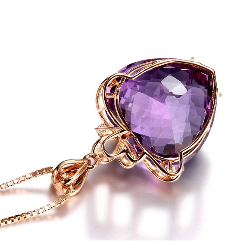 14K Rose Gold Necklace with Amethyst and Gemstone - 45 cm