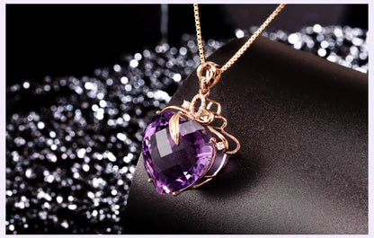 14K Rose Gold Necklace with Amethyst and Gemstone - 45 cm