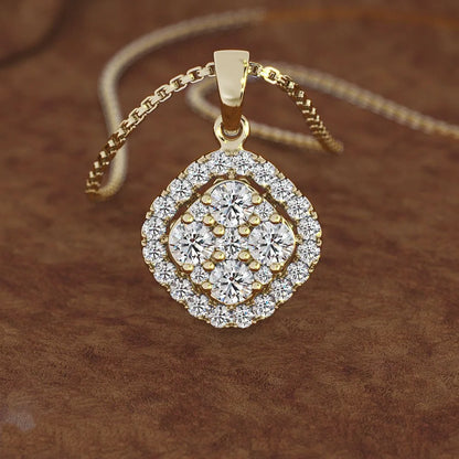 Yellow Gold Pendant with Solitaire Diamond - Geometric Design