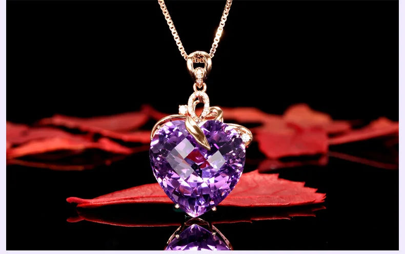 14K Rose Gold Necklace with Amethyst and Gemstone - 45 cm