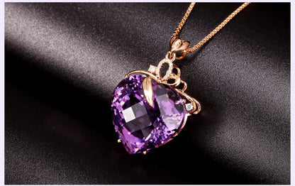 14K Rose Gold Necklace with Amethyst and Gemstone - 45 cm