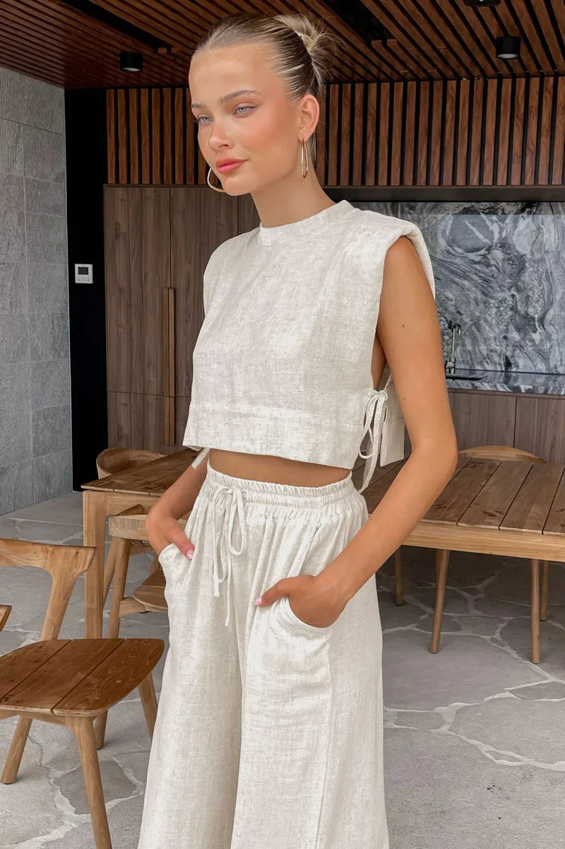 Women's Linen Set: Cropped Top and Pants - Summer