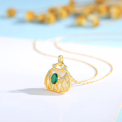 18K Natural Emerald Pendant Necklace and Chain, Fine Jewelry for Women