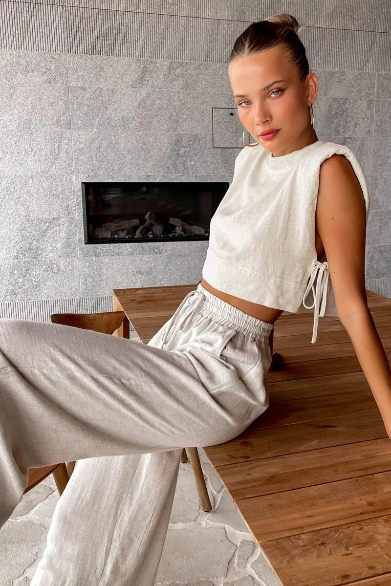 Women's Linen Set: Cropped Top and Pants - Summer