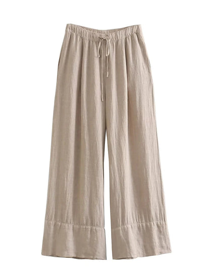 Women's Boho Set: Elegant Linen Top and Pants