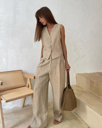 Bronladies Women's Set: Blouse and Pants in Linen and Cotton