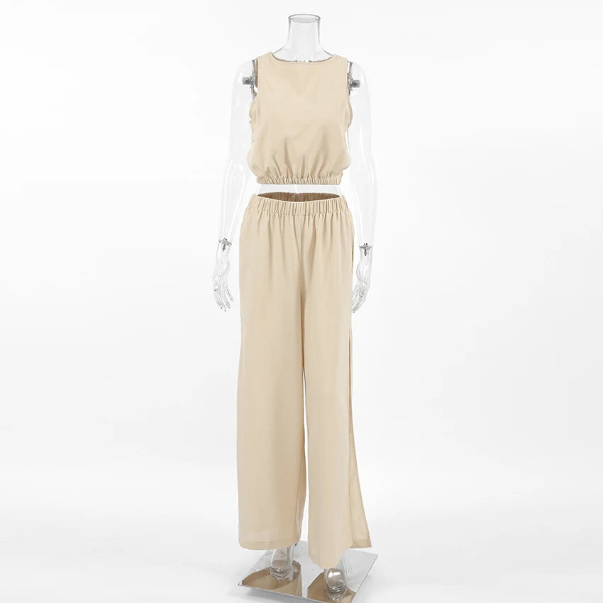 Mnealways18 Set: Sleeveless Top and Split Pants in Linen and Cotton