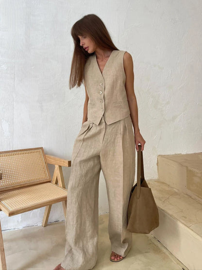 Bronladies Women's Set: Blouse and Pants in Linen and Cotton