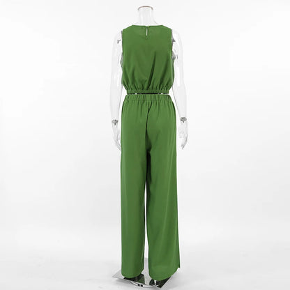 Mnealways18 Set: Sleeveless Top and Split Pants in Linen and Cotton