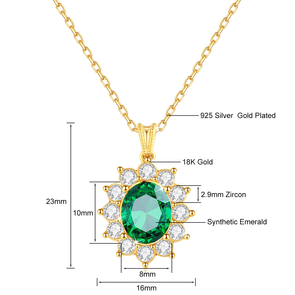 Women's Necklace in 18K Gold with Emerald and Diamonds - Oval Design