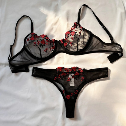 Women's Lingerie Set - Sexy Style, Unpadded with Back Closure and Embroidery