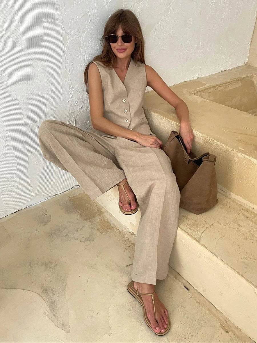 Bronladies Women's Set: Blouse and Pants in Linen and Cotton