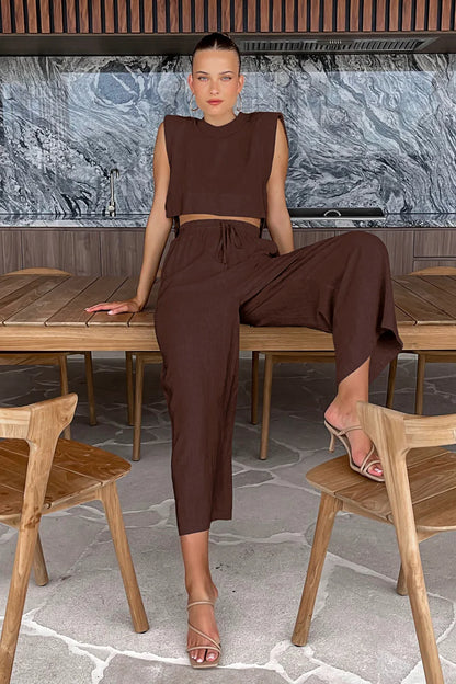 Women's Linen Set: Cropped Top and Pants - Summer