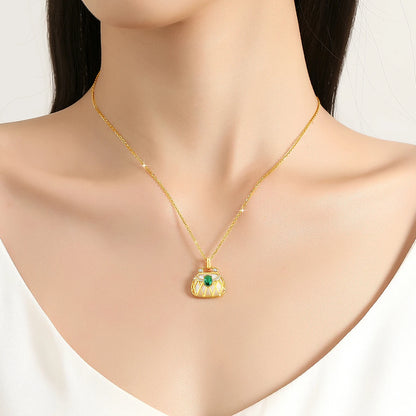 18K Natural Emerald Pendant Necklace and Chain, Fine Jewelry for Women