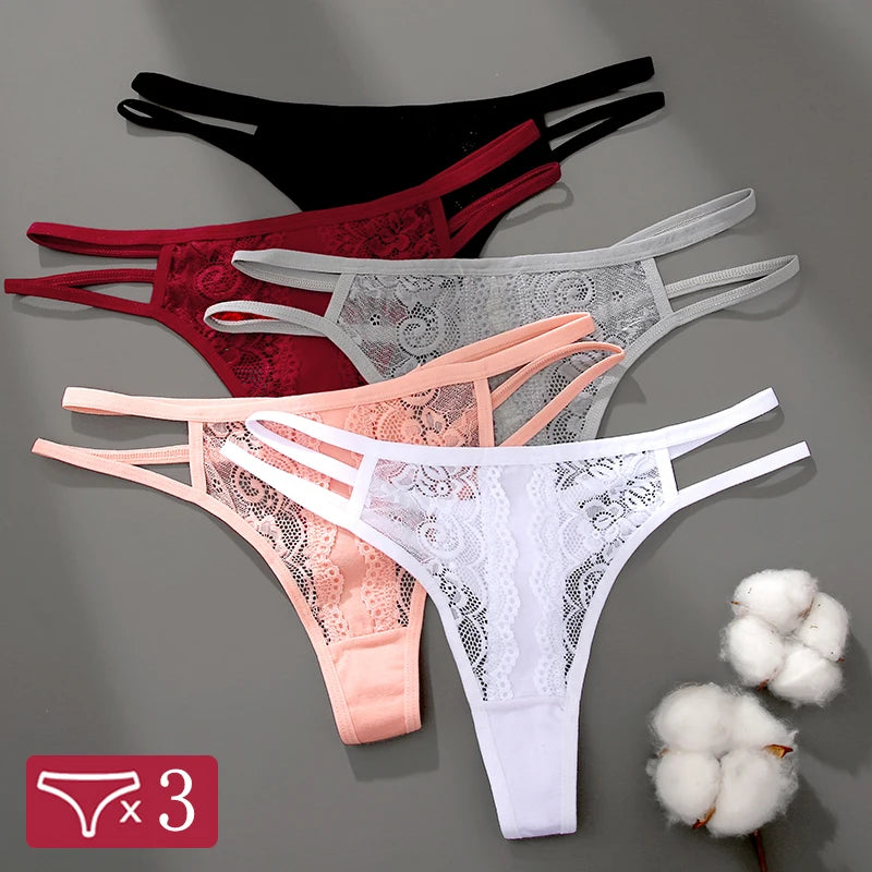 3Pcs/Set Sexy Lace Hollow Out Thongs