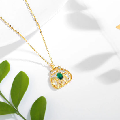 18K Natural Emerald Pendant Necklace and Chain, Fine Jewelry for Women