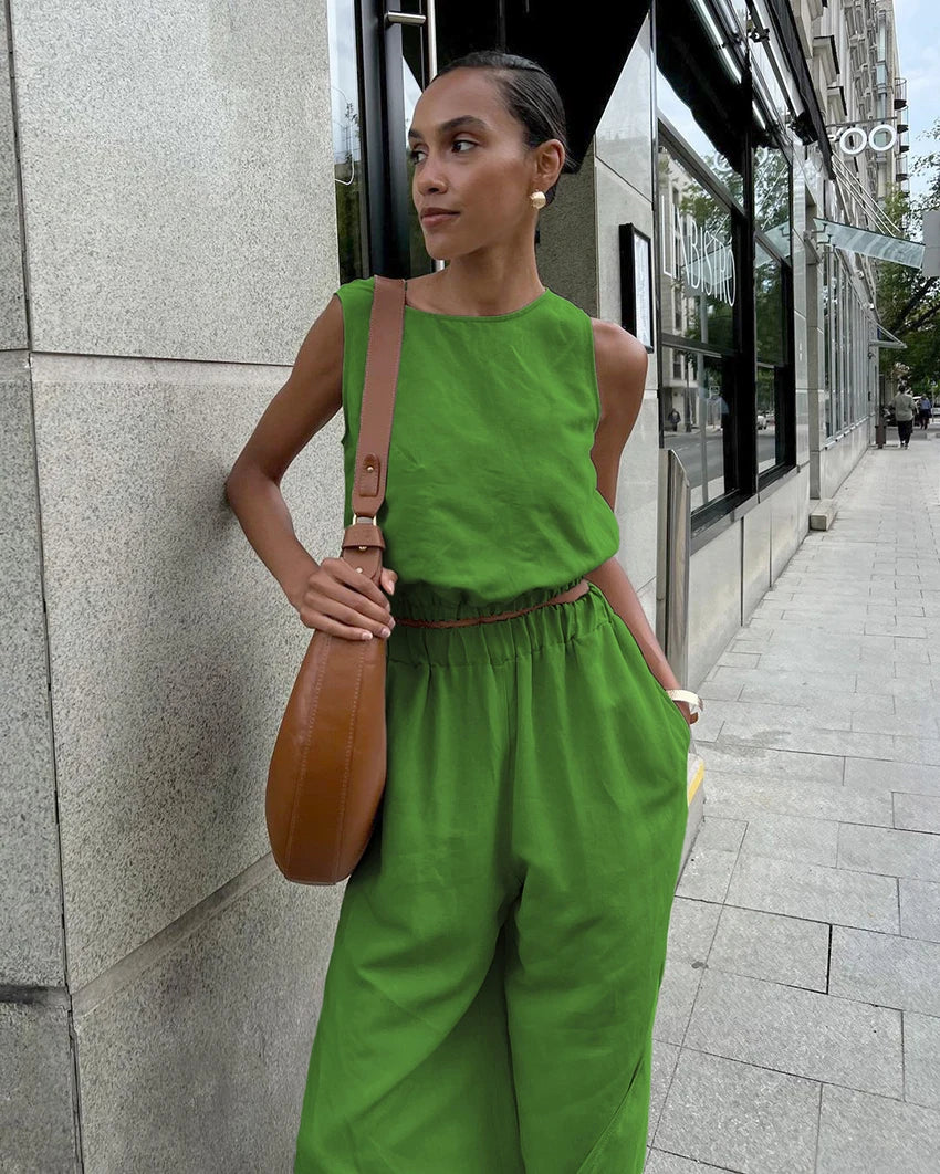 Mnealways18 Set: Sleeveless Top and Split Pants in Linen and Cotton