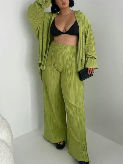 Wsevypo Women's Set: Long Sleeve Shirt and Pleated Straight Pants