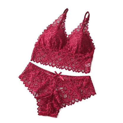 Sexy Women's Lingerie Set - Padded Bra with Lace Details and Panties, No Wire