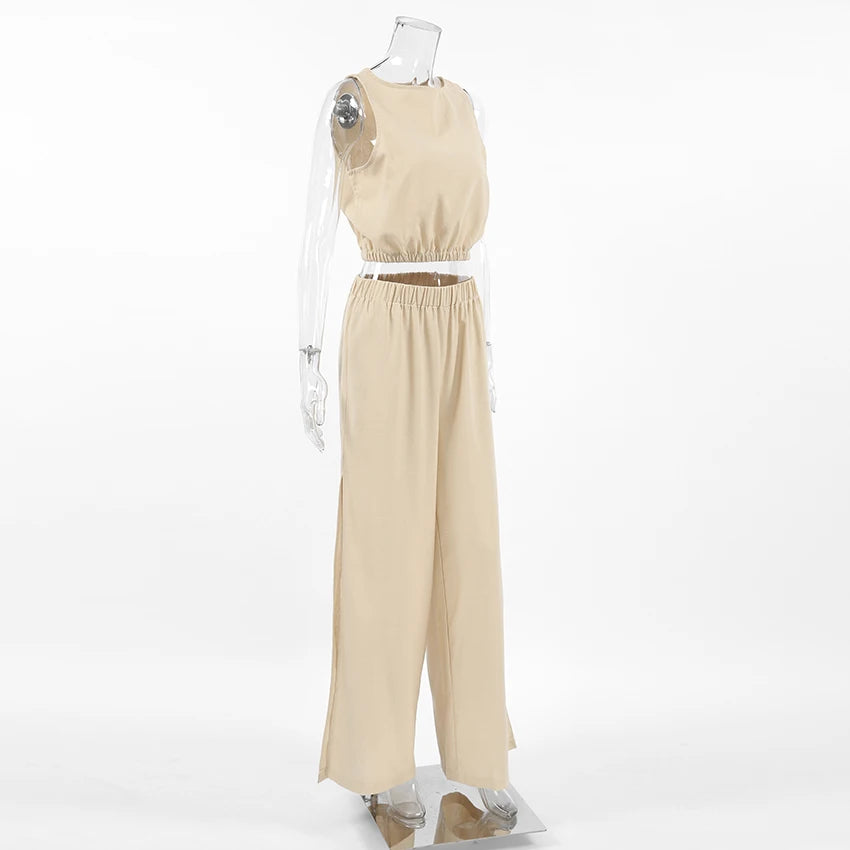 Mnealways18 Set: Sleeveless Top and Split Pants in Linen and Cotton