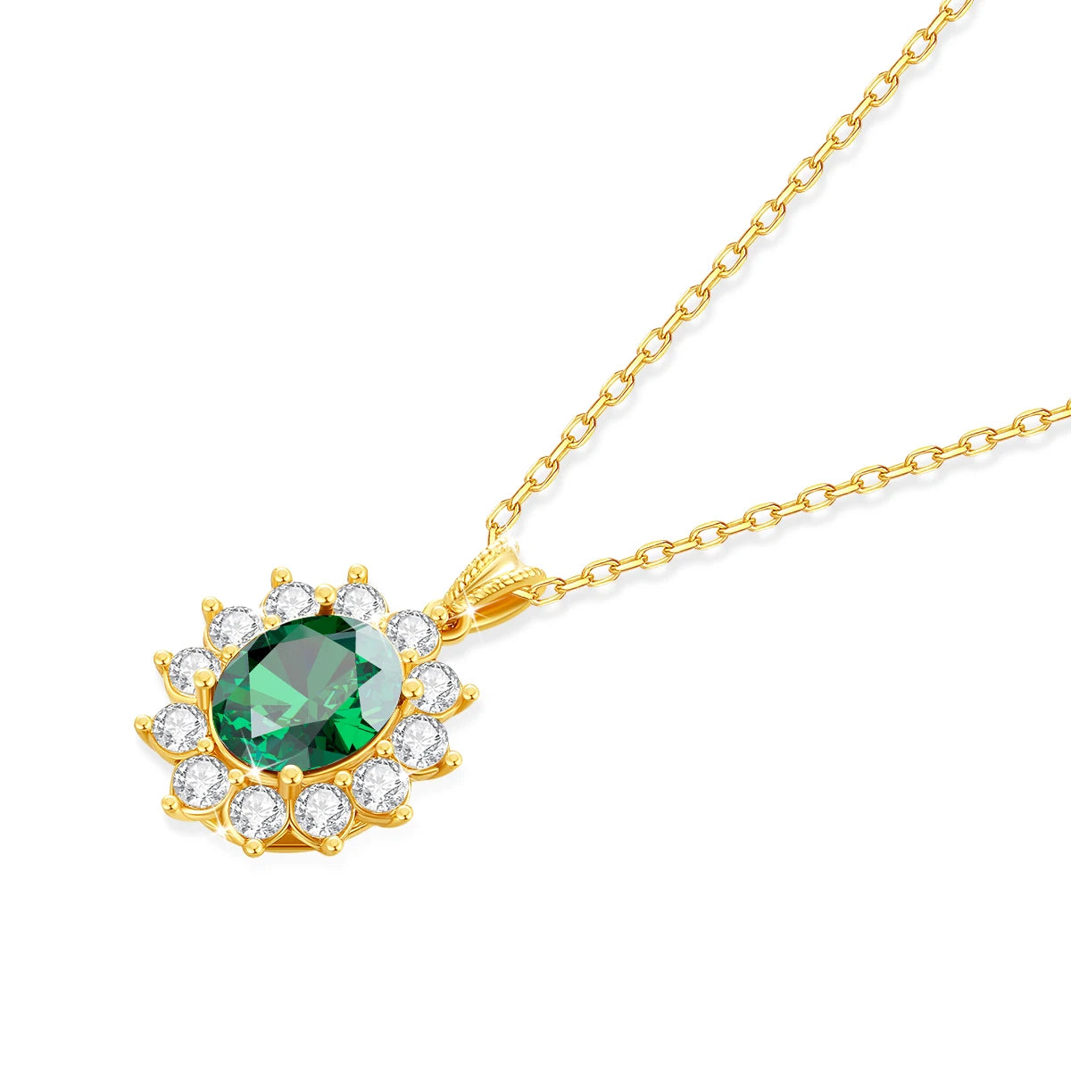 Women's Necklace in 18K Gold with Emerald and Diamonds - Oval Design