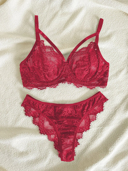 Women's Lingerie Set - Underwire Lace Bra and Brazilian Panties in Victoria's Secret Style