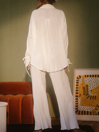 Wsevypo Women's Set: Long Sleeve Shirt and Pleated Straight Pants