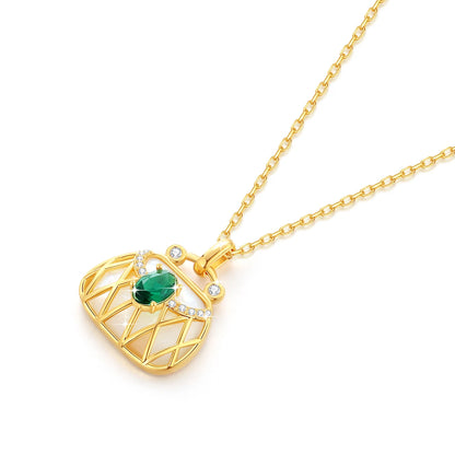 18K Natural Emerald Pendant Necklace and Chain, Fine Jewelry for Women