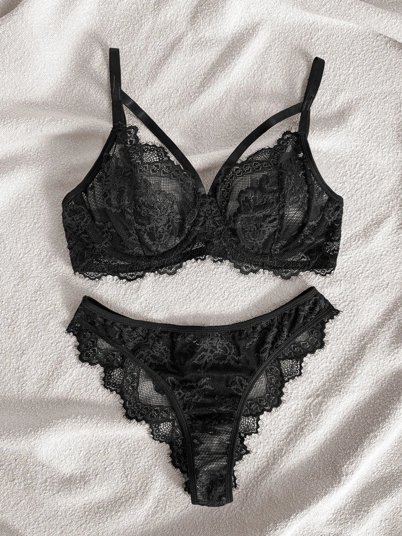 Women's Lingerie Set - Underwire Lace Bra and Brazilian Panties in Victoria's Secret Style